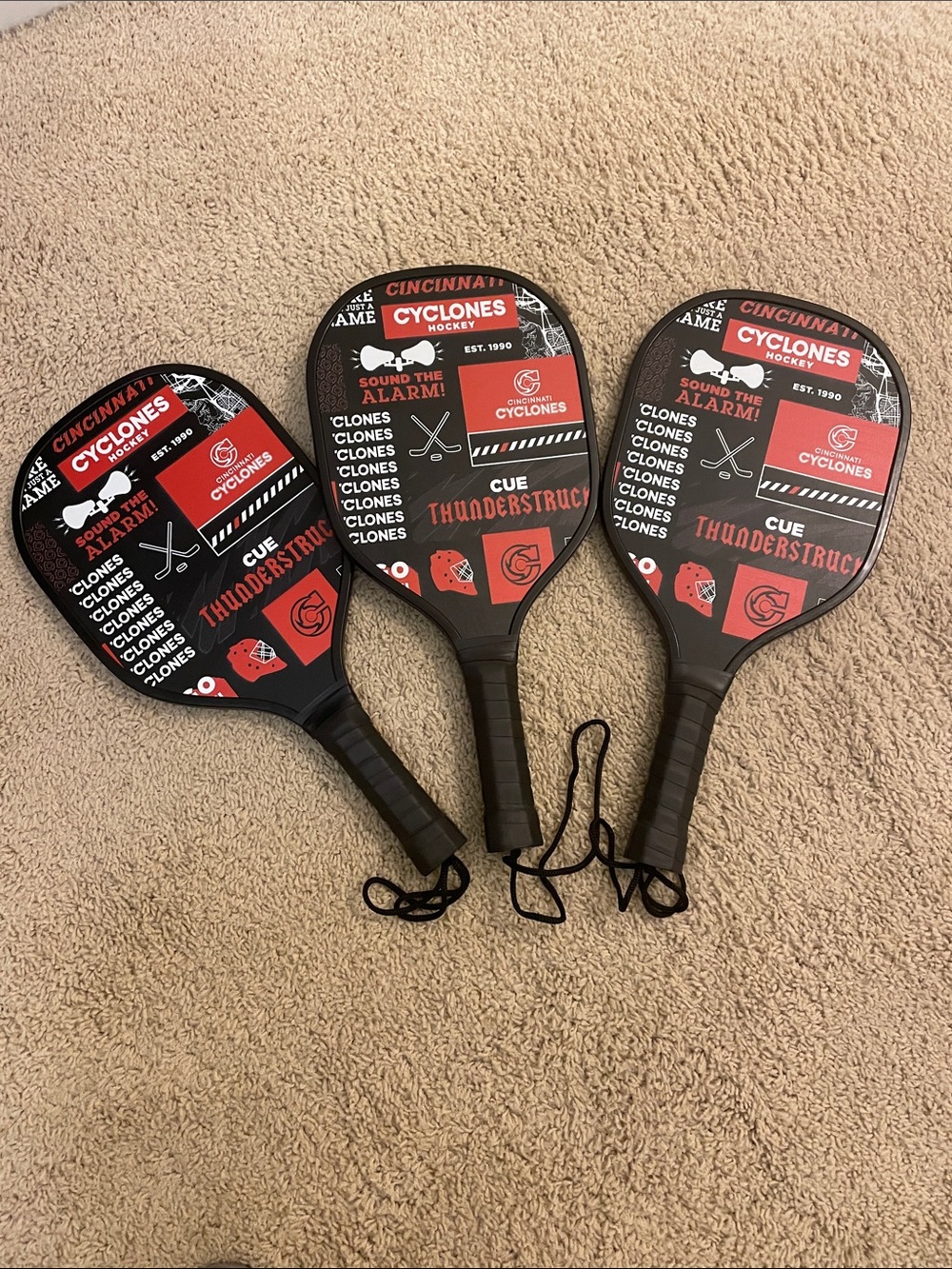 Cincinnati Cyclones Pickleball Paddles - Red & Black (Set of 3)